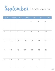 September 2022 Calendars - 50 FREE Printables | Printabulls