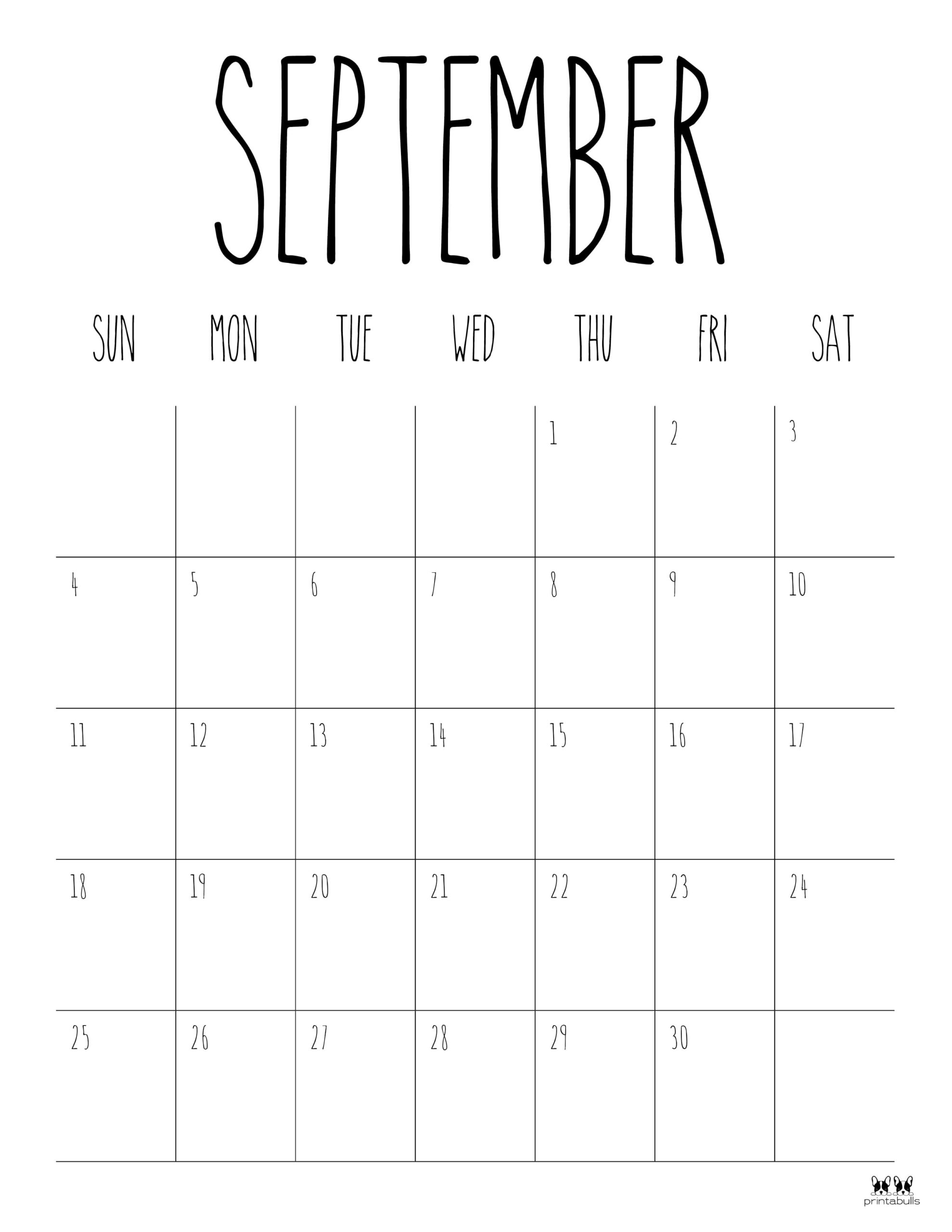 September 2022 Calendars - 50 FREE Printables | Printabulls