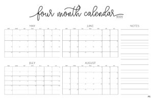 2022 4 Month Calendars - 20 FREE Printables | Printabulls