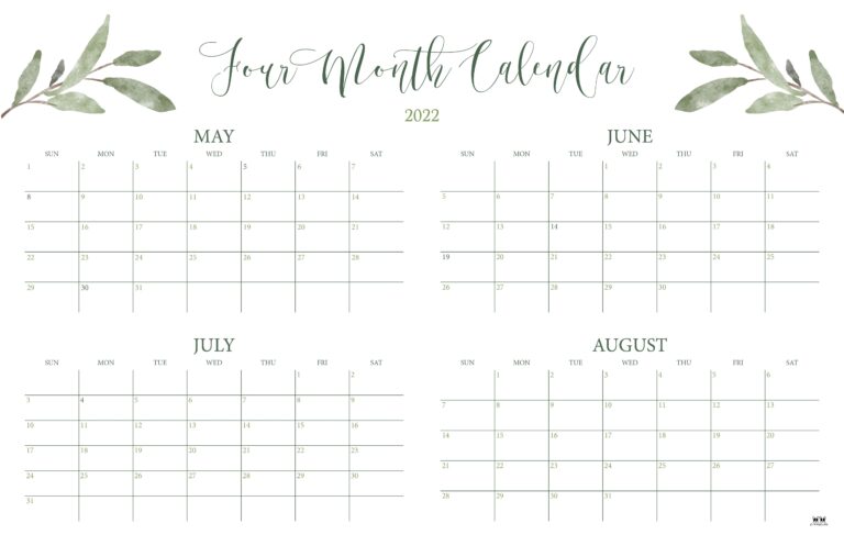 2022 4 Month Calendars - 20 FREE Printables | Printabulls