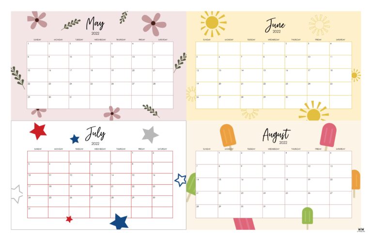 2022 4 Month Calendars - 20 FREE Printables | Printabulls