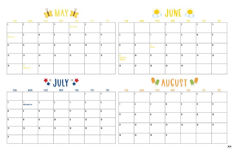 2022 4 Month Calendars - 20 FREE Printables | Printabulls