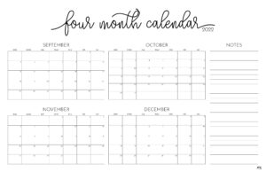 2022 4 Month Calendars - 20 FREE Printables | Printabulls