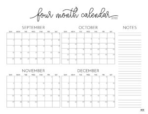 2022 4 Month Calendars - 20 FREE Printables | Printabulls