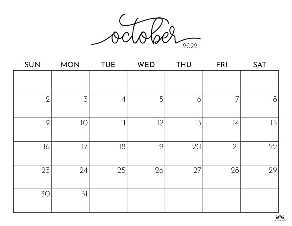 Printable October 2022 Calendar-Style 1