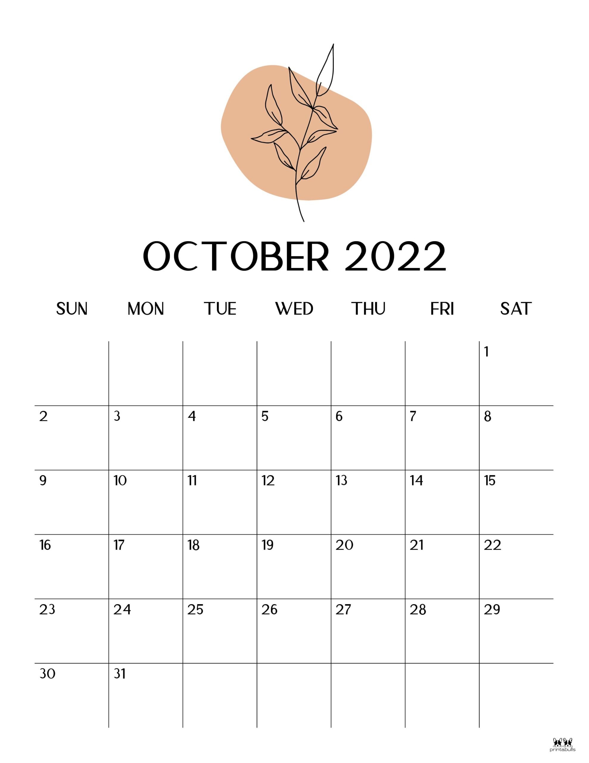 October 2022 Calendars - 50 FREE Printables | Printabulls