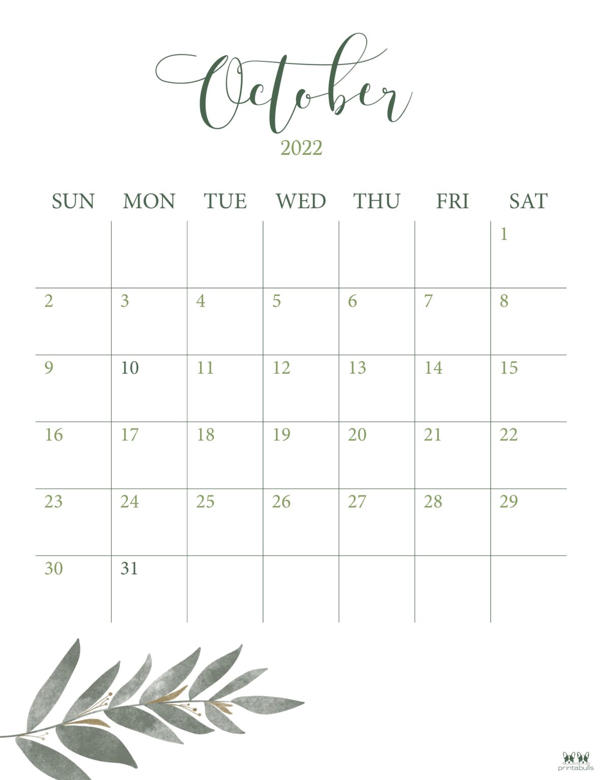 October 2022 Calendars - 50 FREE Printables | Printabulls