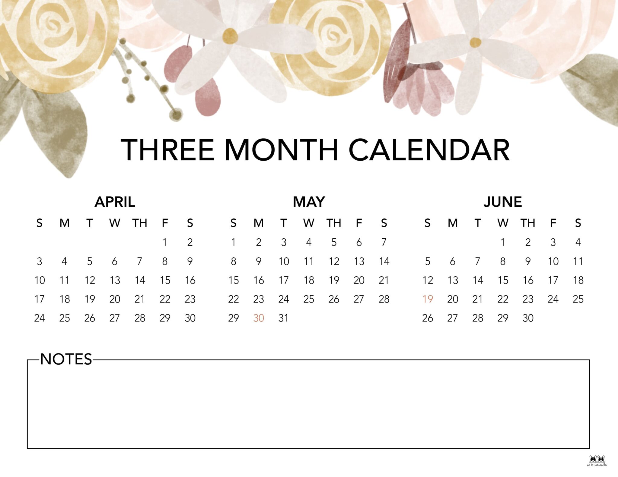 3 Month/Quarterly Calendars - 84 FREE Printables  Printabulls