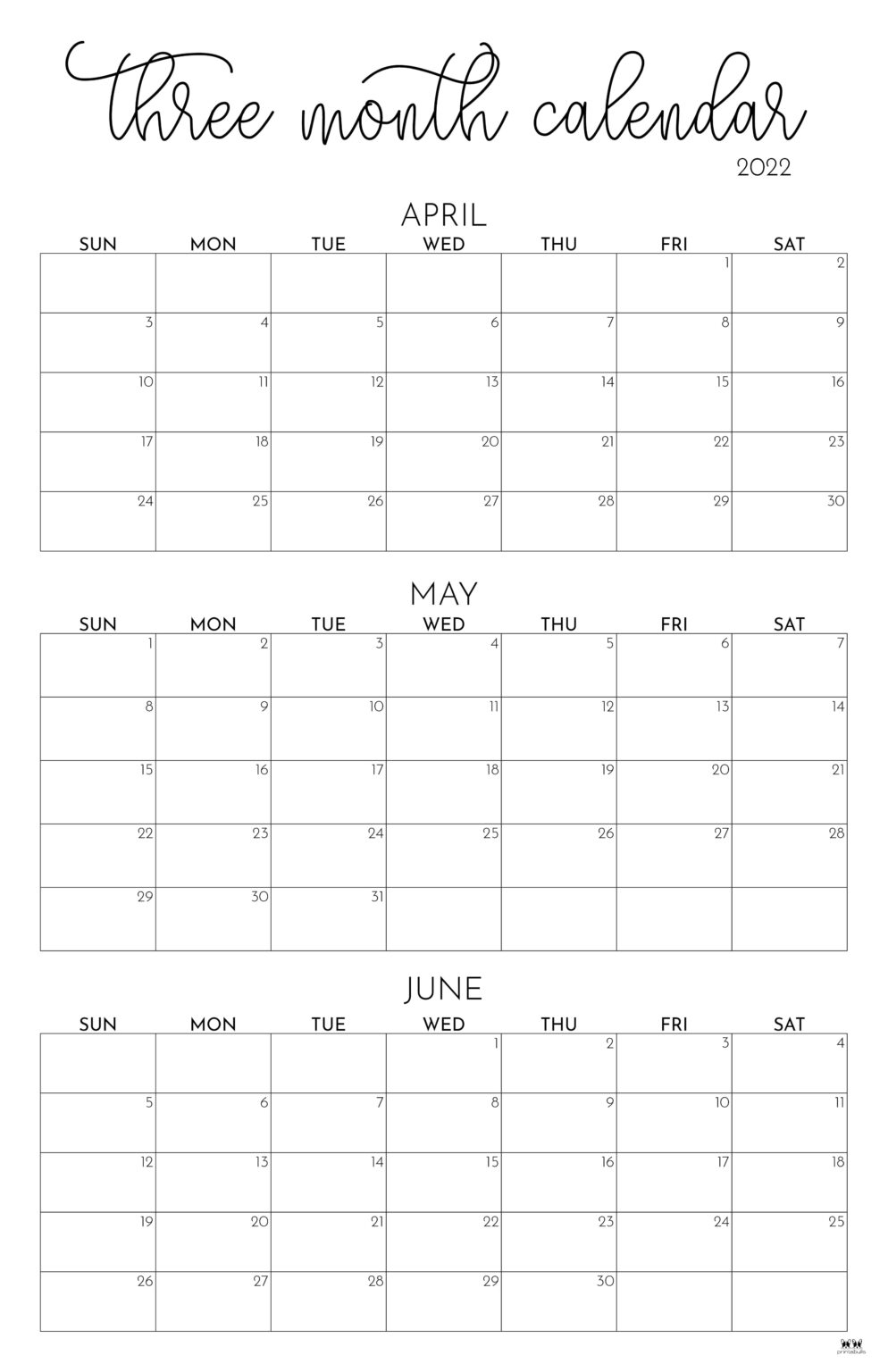 3 Month/Quarterly Calendars - 84 FREE Printables  Printabulls