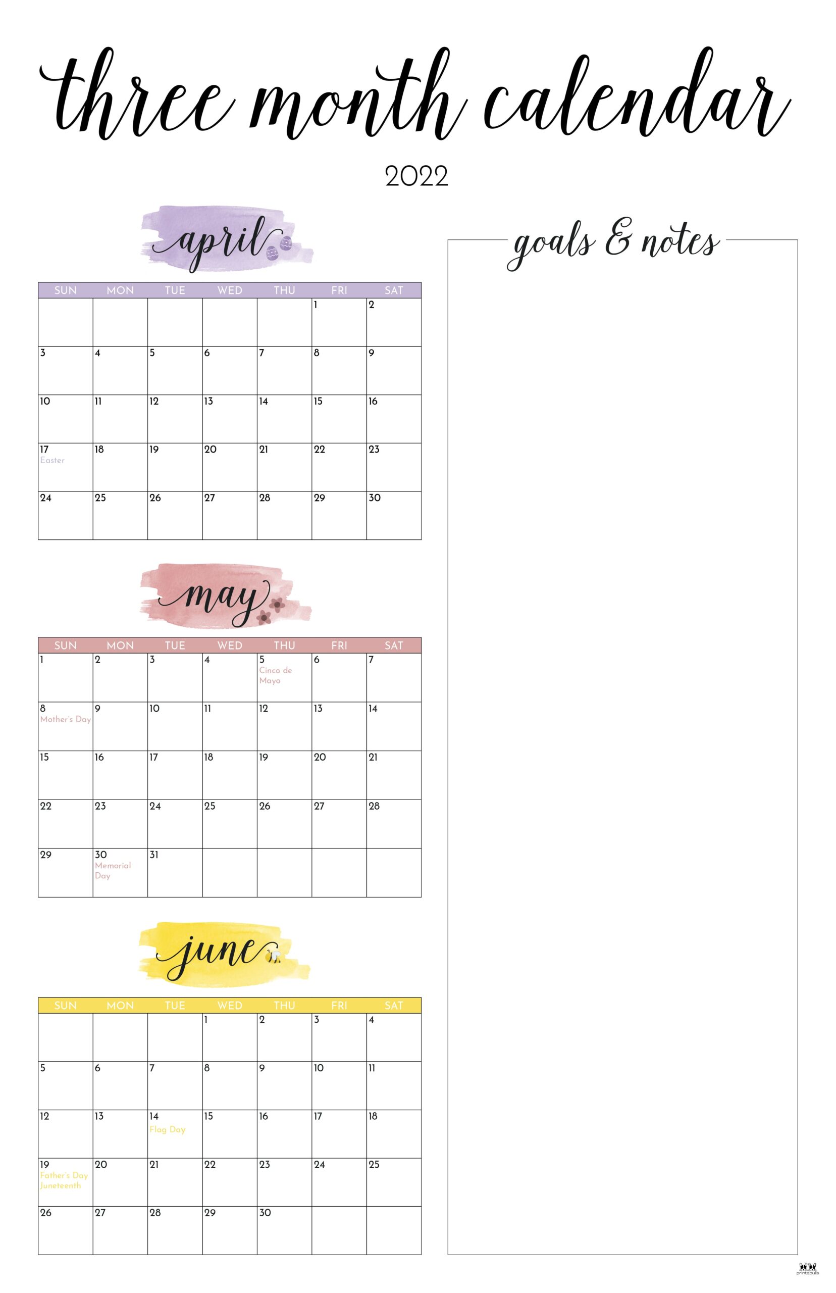 3 Month/Quarterly Calendars - 84 FREE Printables  Printabulls