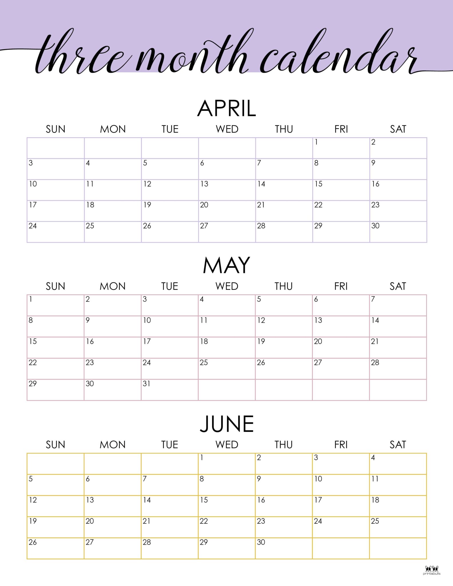 3 Month/Quarterly Calendars - 84 FREE Printables  Printabulls