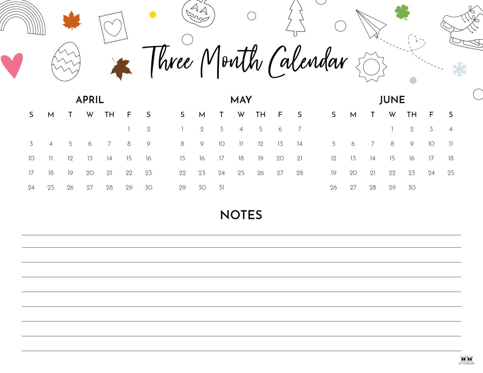 3 Month/Quarterly Calendars - 84 FREE Printables | Printabulls