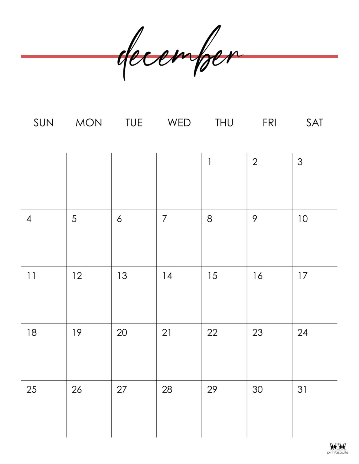 December 2022 Calendars - 50 FREE Printables | Printabulls