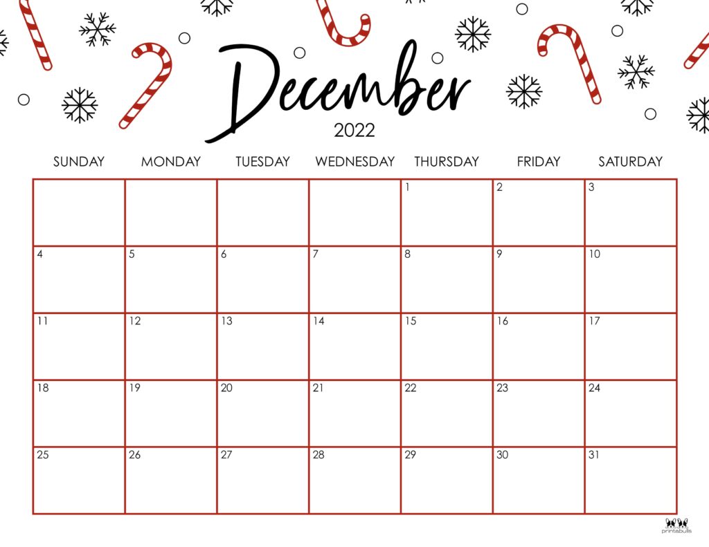  Printable Monthly Calendar December 2022 