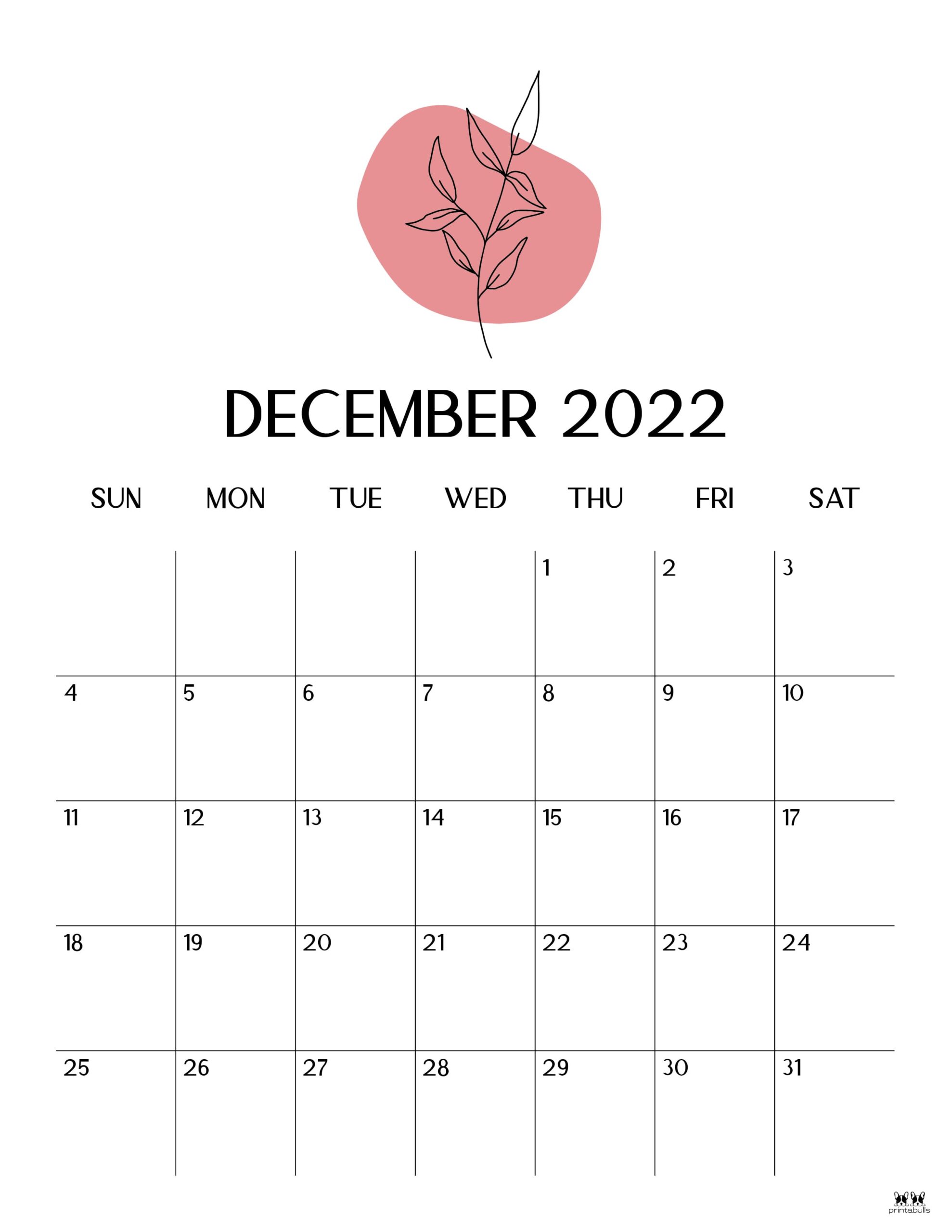 December 2022 Calendars - 50 FREE Printables | Printabulls