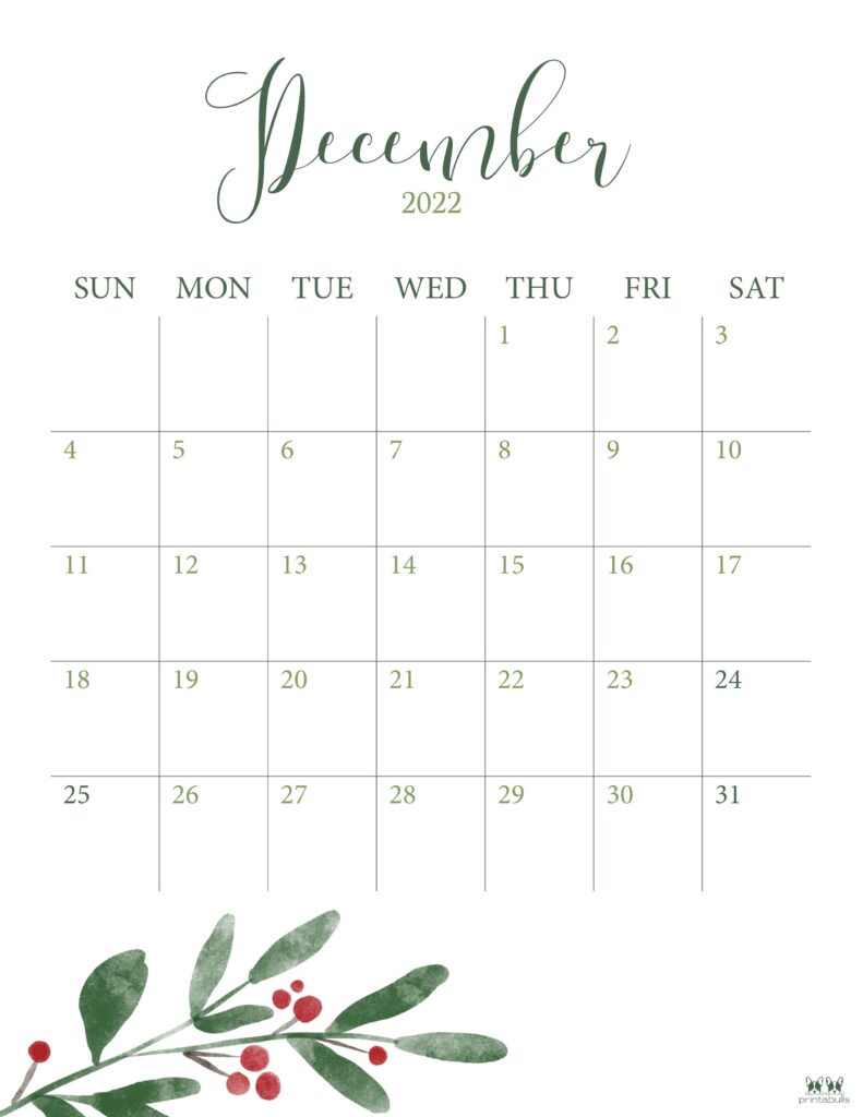 Printable December 2022 Calendar-Style 3