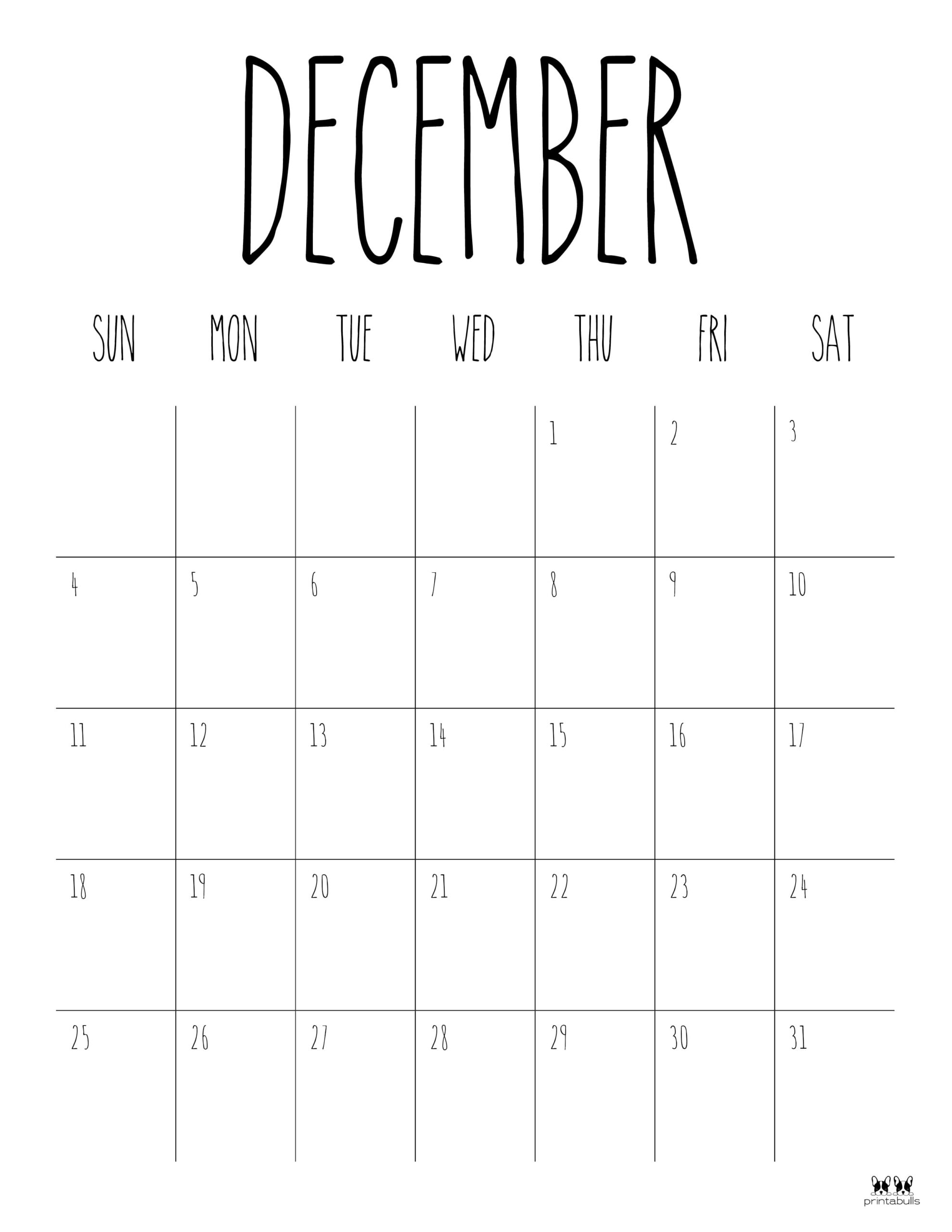 December 2022 Calendars - 50 FREE Printables | Printabulls