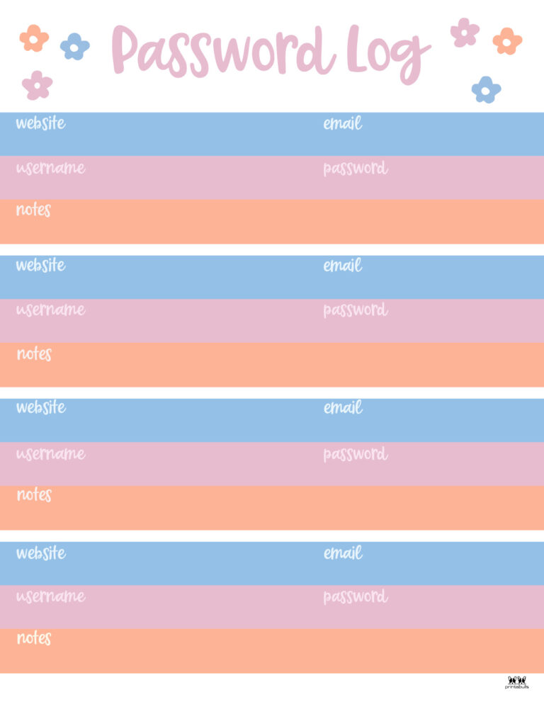 Password Logs & Trackers - 25 FREE Printables | Printabulls