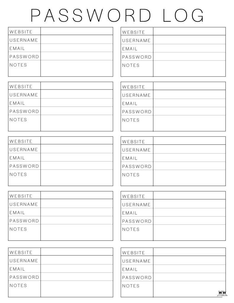 Password Logs Trackers 25 FREE Printables PrintaBulk