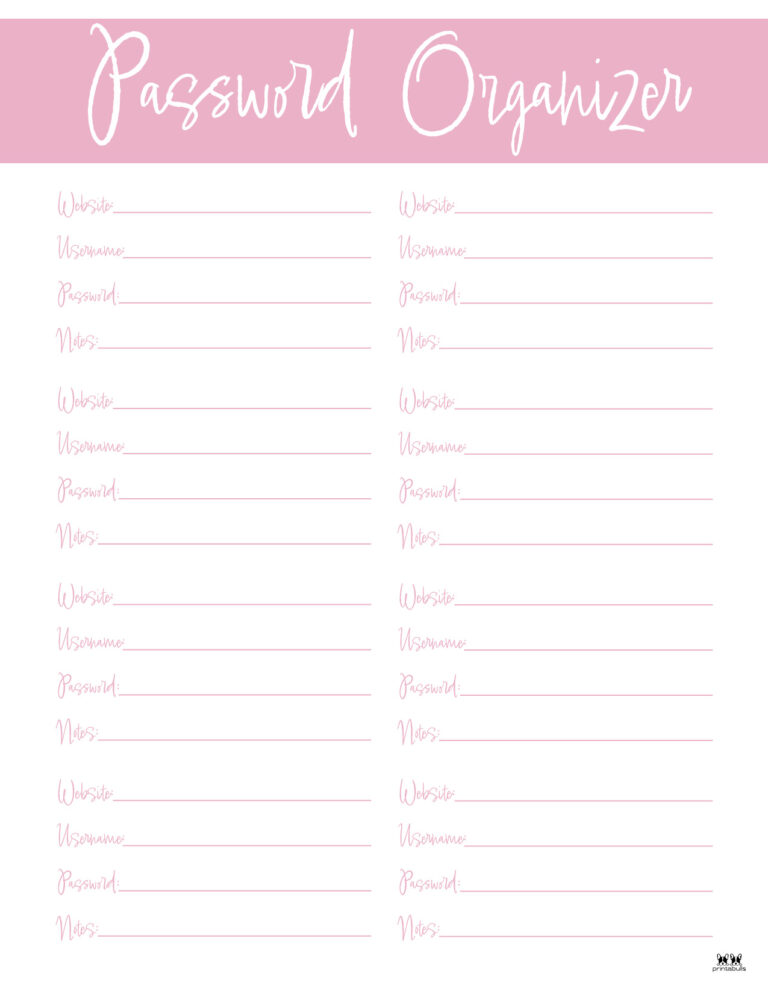 Password Logs & Trackers - 25 FREE Printables | Printabulls