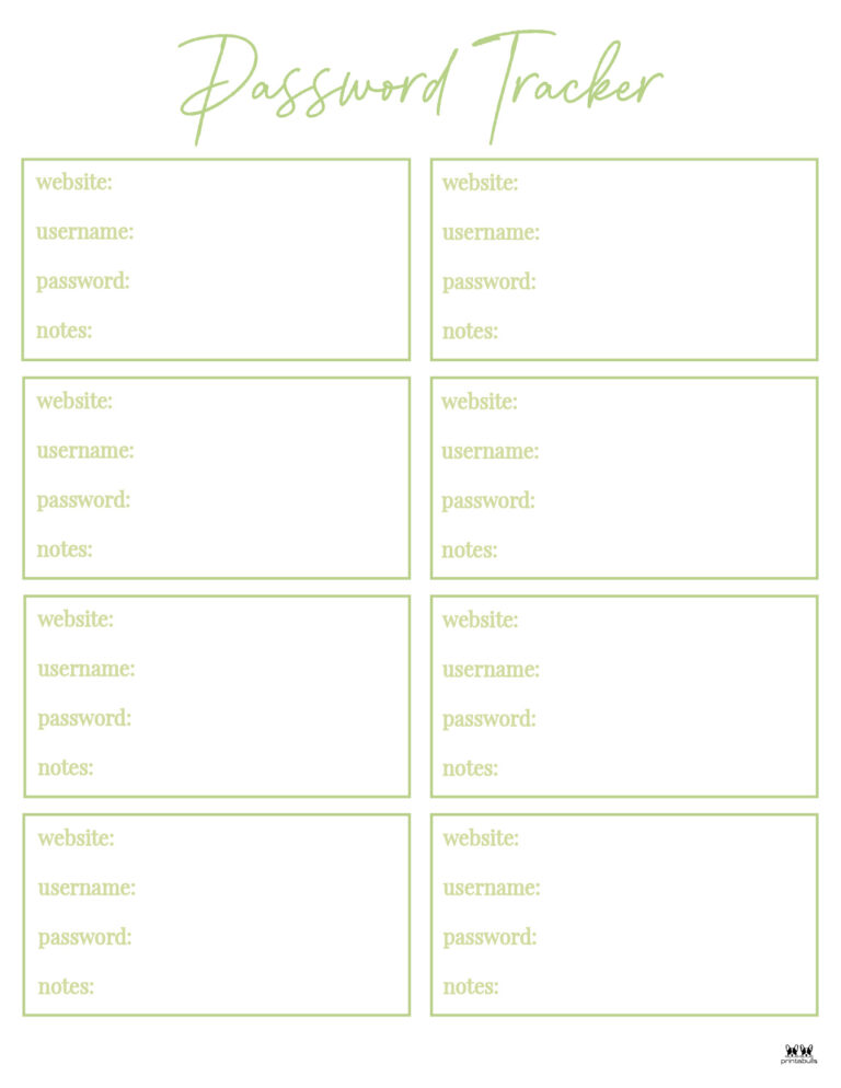 Password Logs & Trackers - 25 FREE Printables | Printabulls