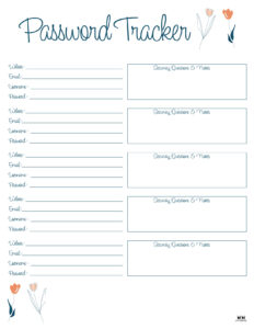 Password Logs & Trackers - 25 Free Printables 