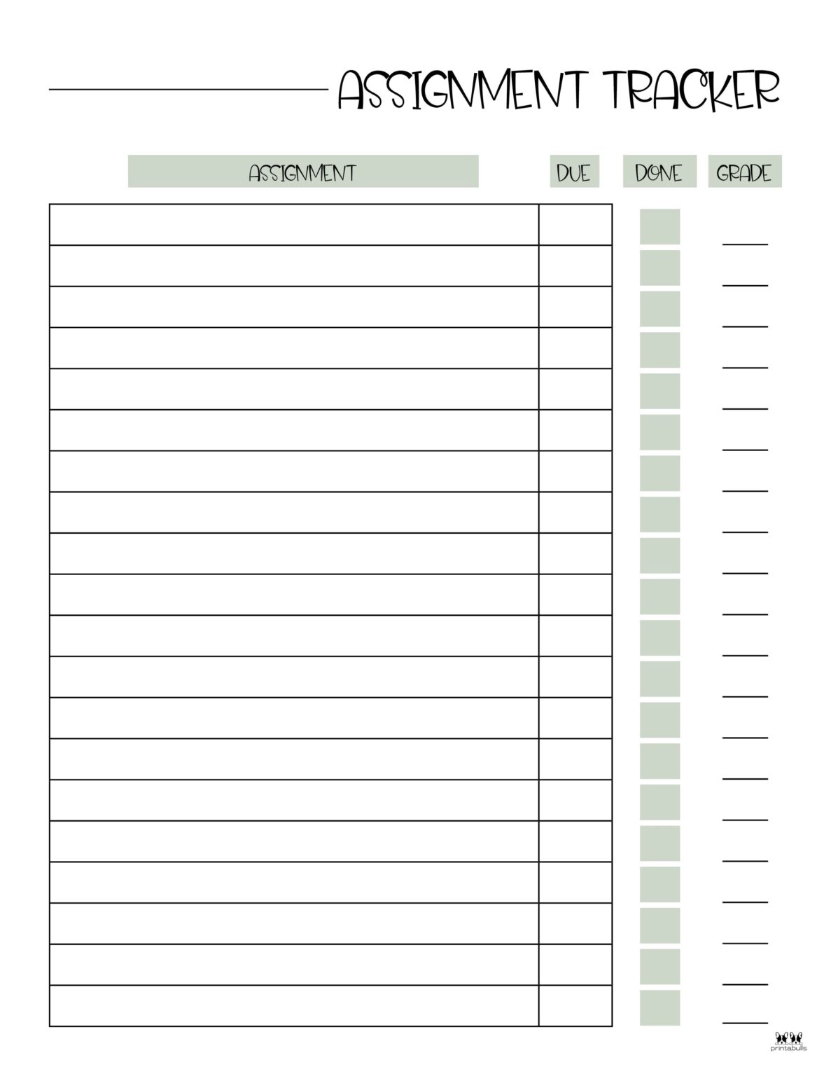 Assignment Trackers 12 FREE Printables Printabulls