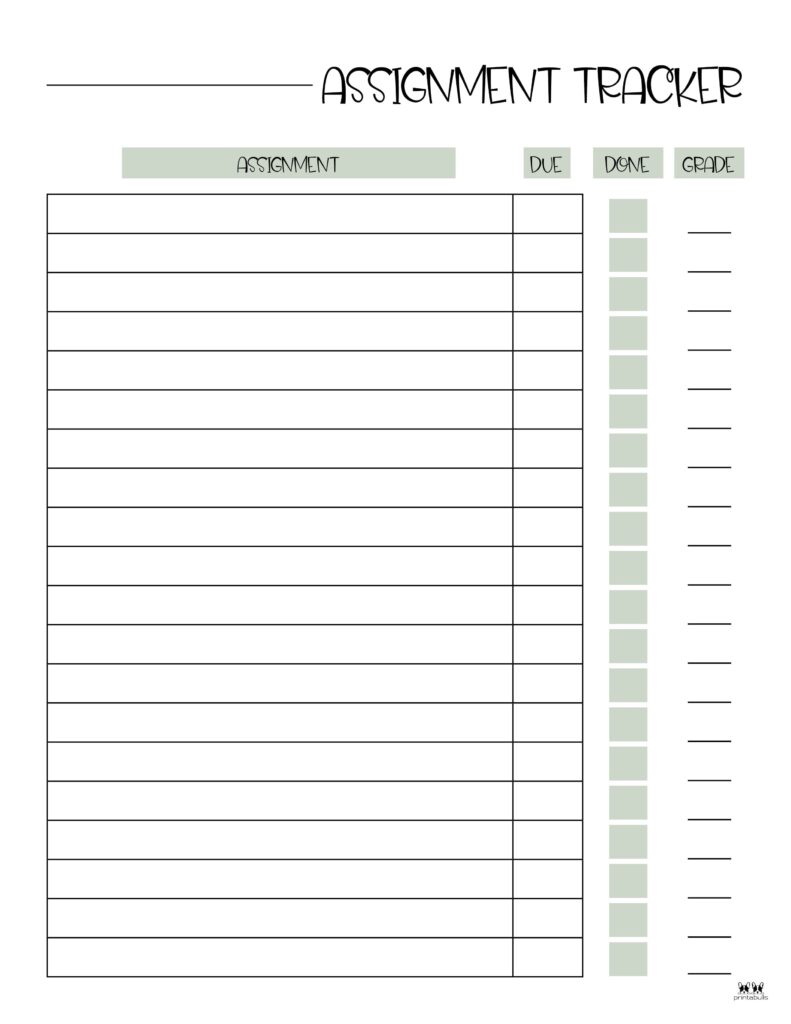 Assignment Tracker Printable