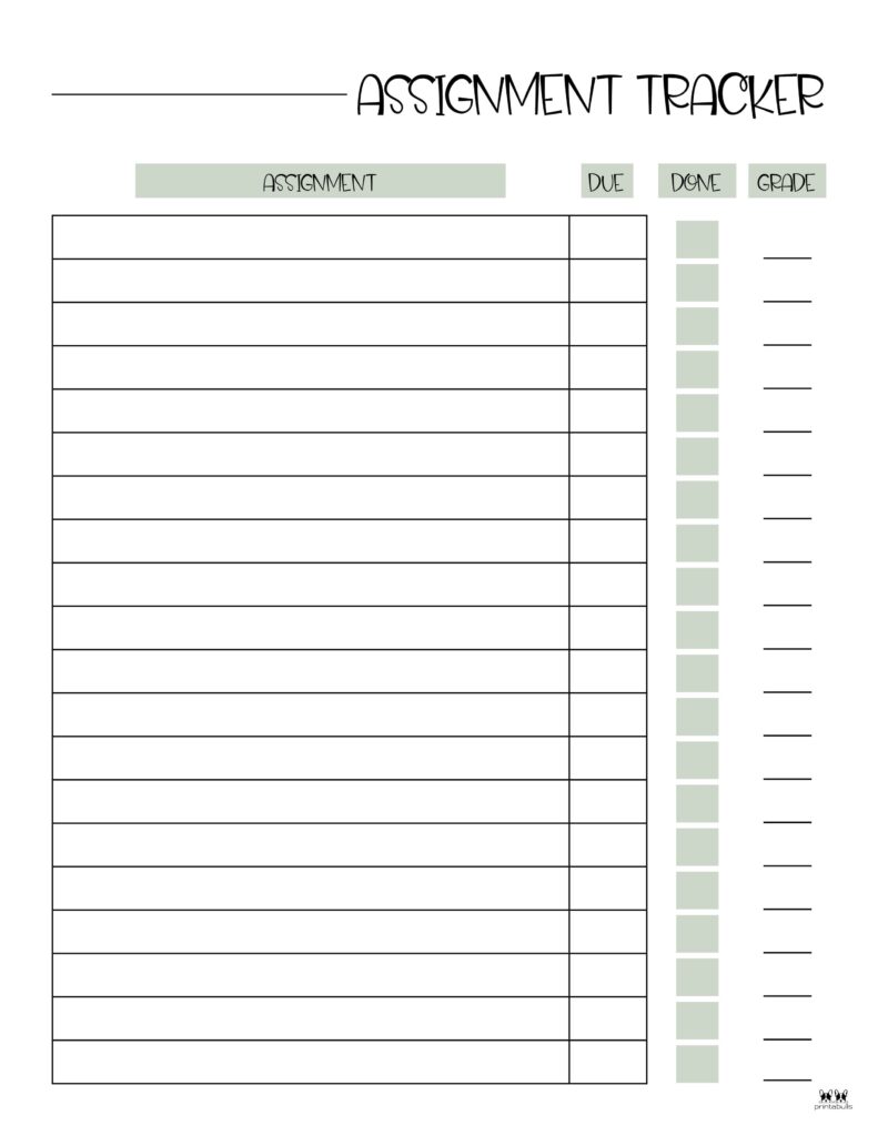 Assignment Trackers 12 FREE Printables Printabulls