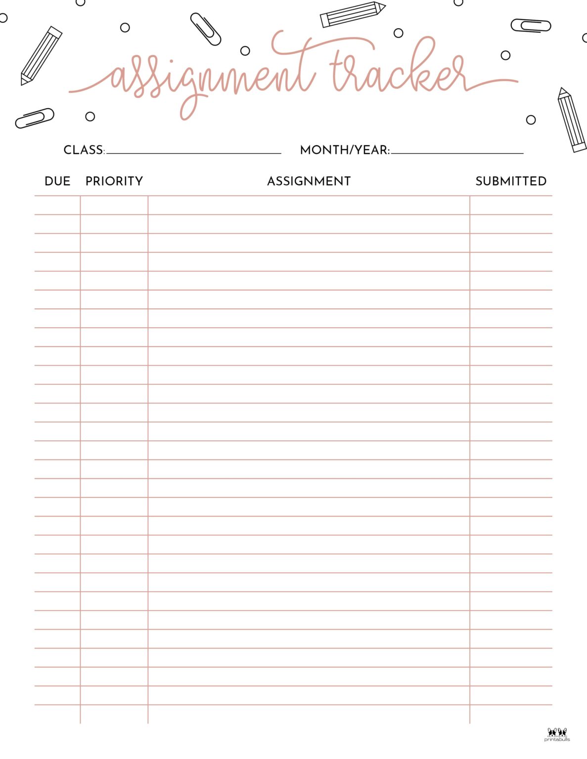 Assignment Trackers - 12 FREE Printables | Printabulls