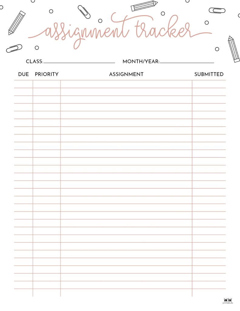 Assignment Tracker Printable