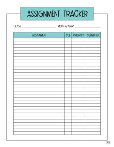 Assignment Trackers - 12 Free Printables 