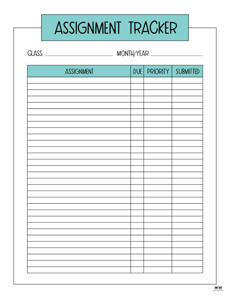 assignment tracker sheets template