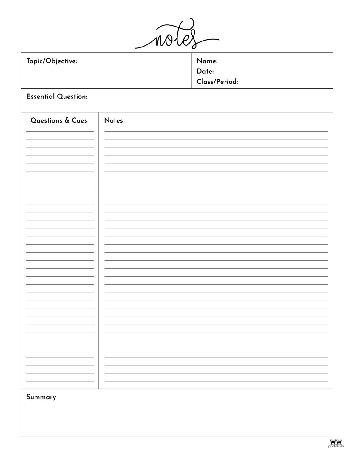 Cornell Notes Templates - 15 FREE Printables | Printabulls