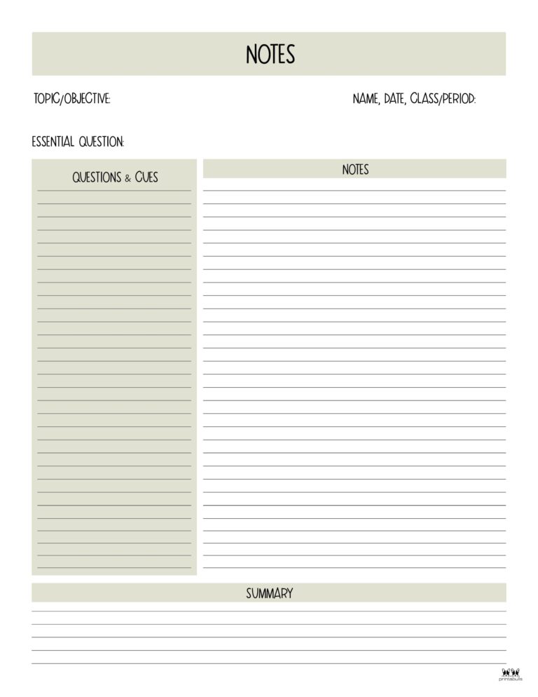 Cornell Notes Templates - 15 FREE Printables | Printabulls