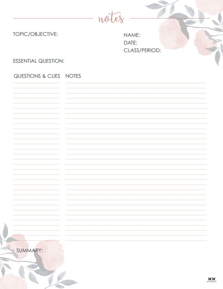 Cornell Notes Templates - 15 FREE Printables | Printabulls