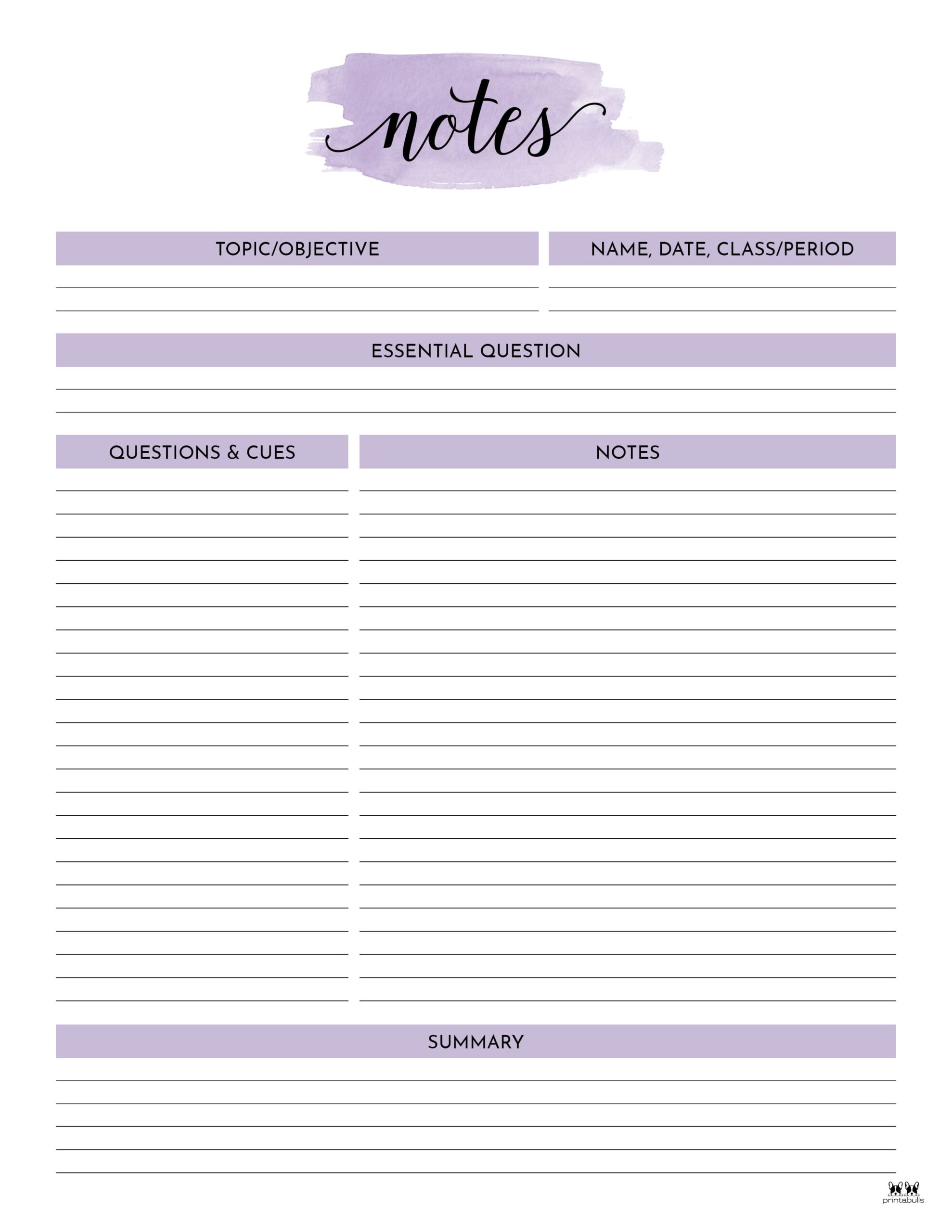 Cornell Notes Templates - 15 FREE Printables | Printabulls