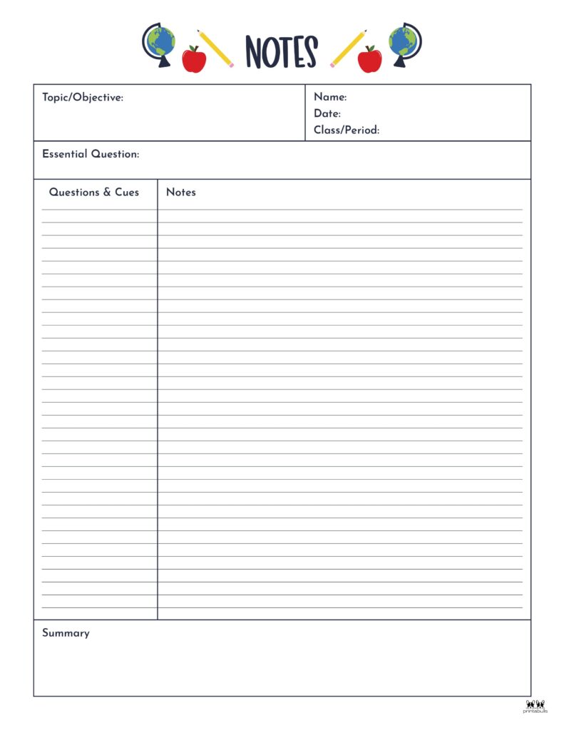 Cornell Notes Full Size Template