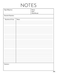 Cornell Notes Templates - 15 FREE Printables | Printabulls