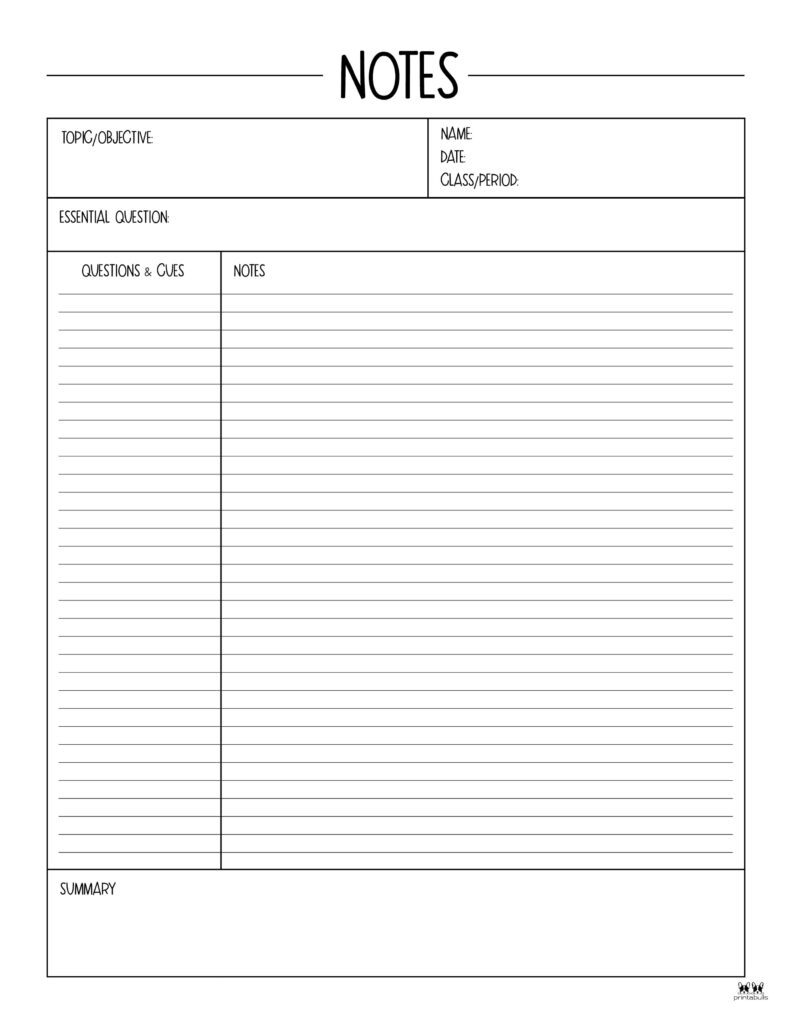 blank cornell notes