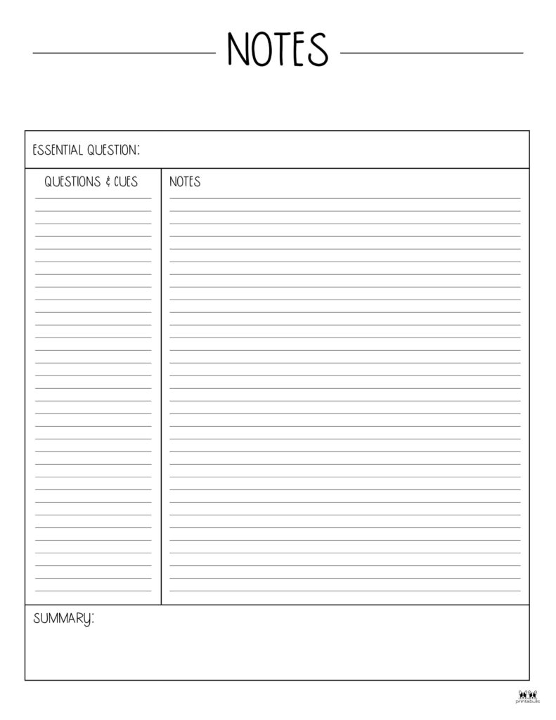 Cornell Notes Full Size Template