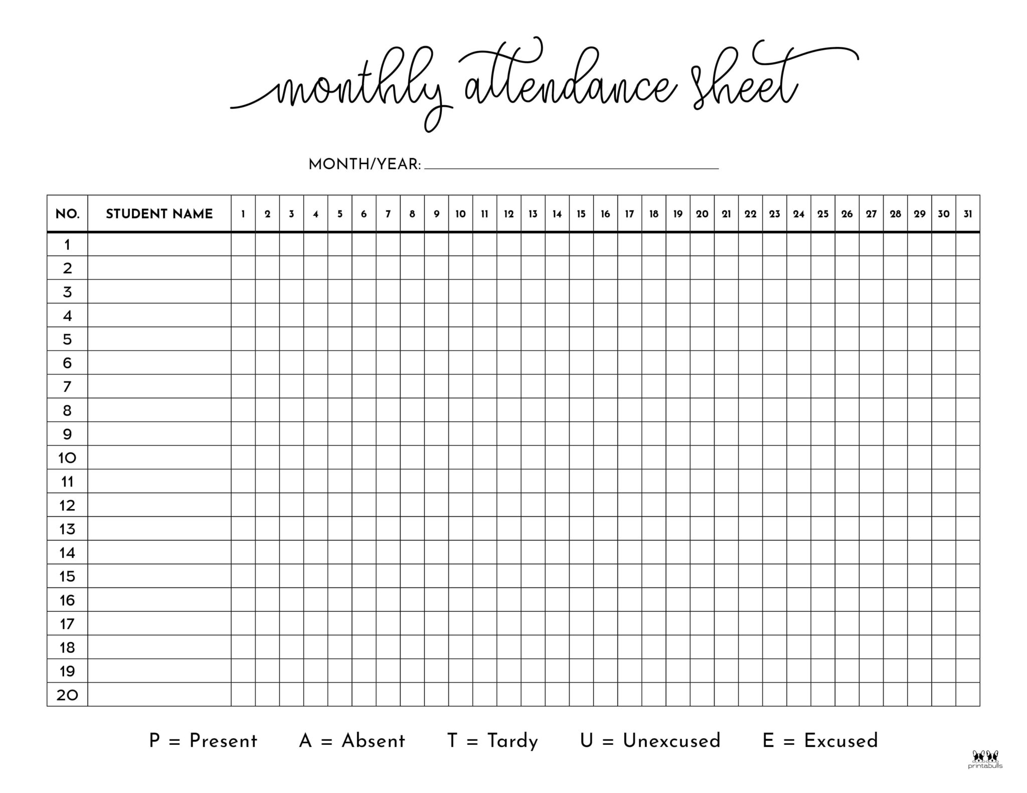 Attendance Sheets 52 FREE Printables Printabulls