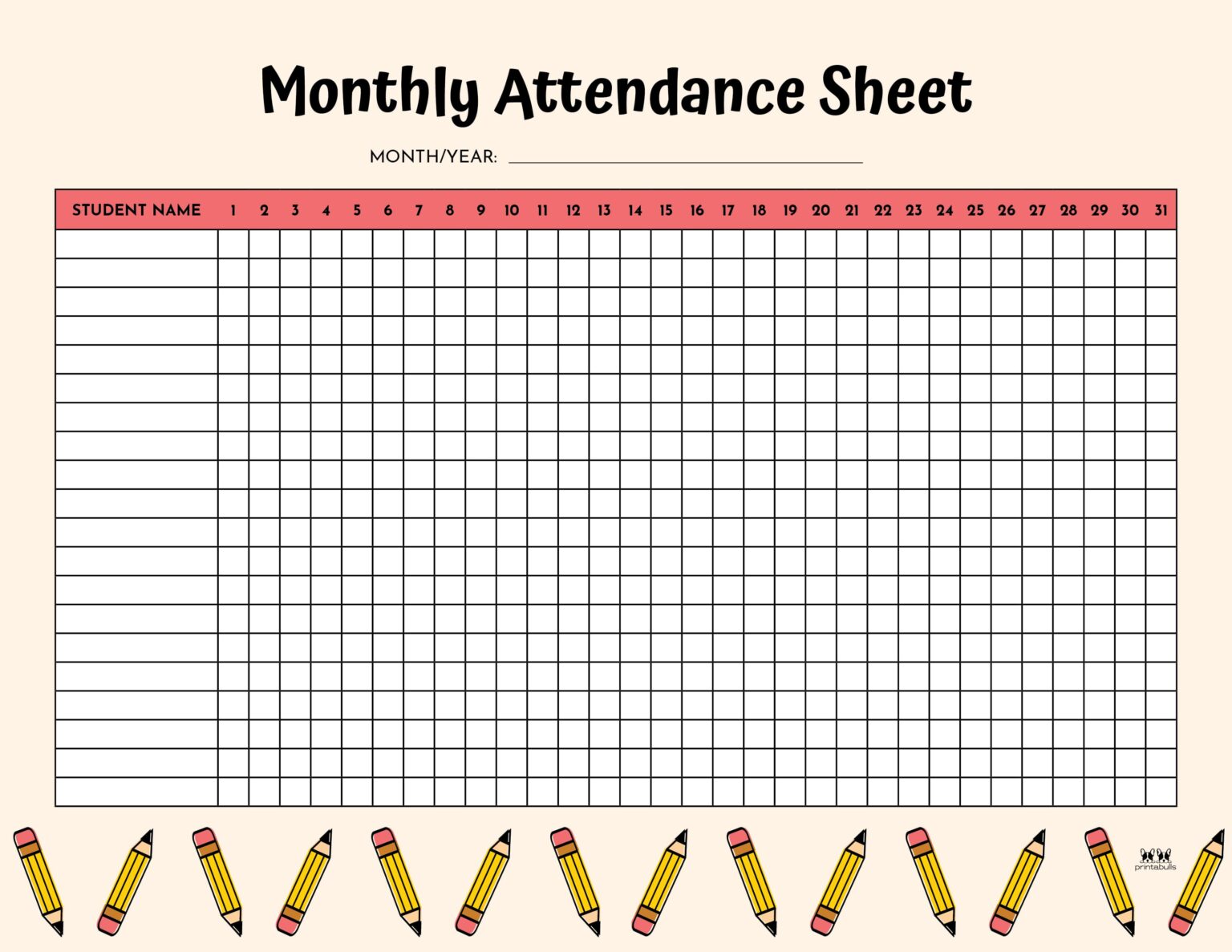 Attendance Sheets - 52 FREE Printables | Printabulls