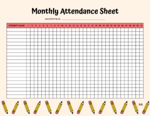 Attendance Sheets - 52 FREE Printables | Printabulls