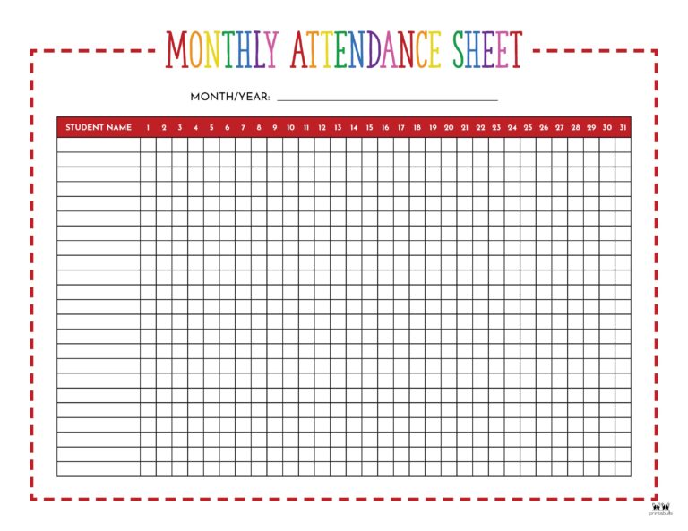 Attendance Sheets - 52 Free Printables 