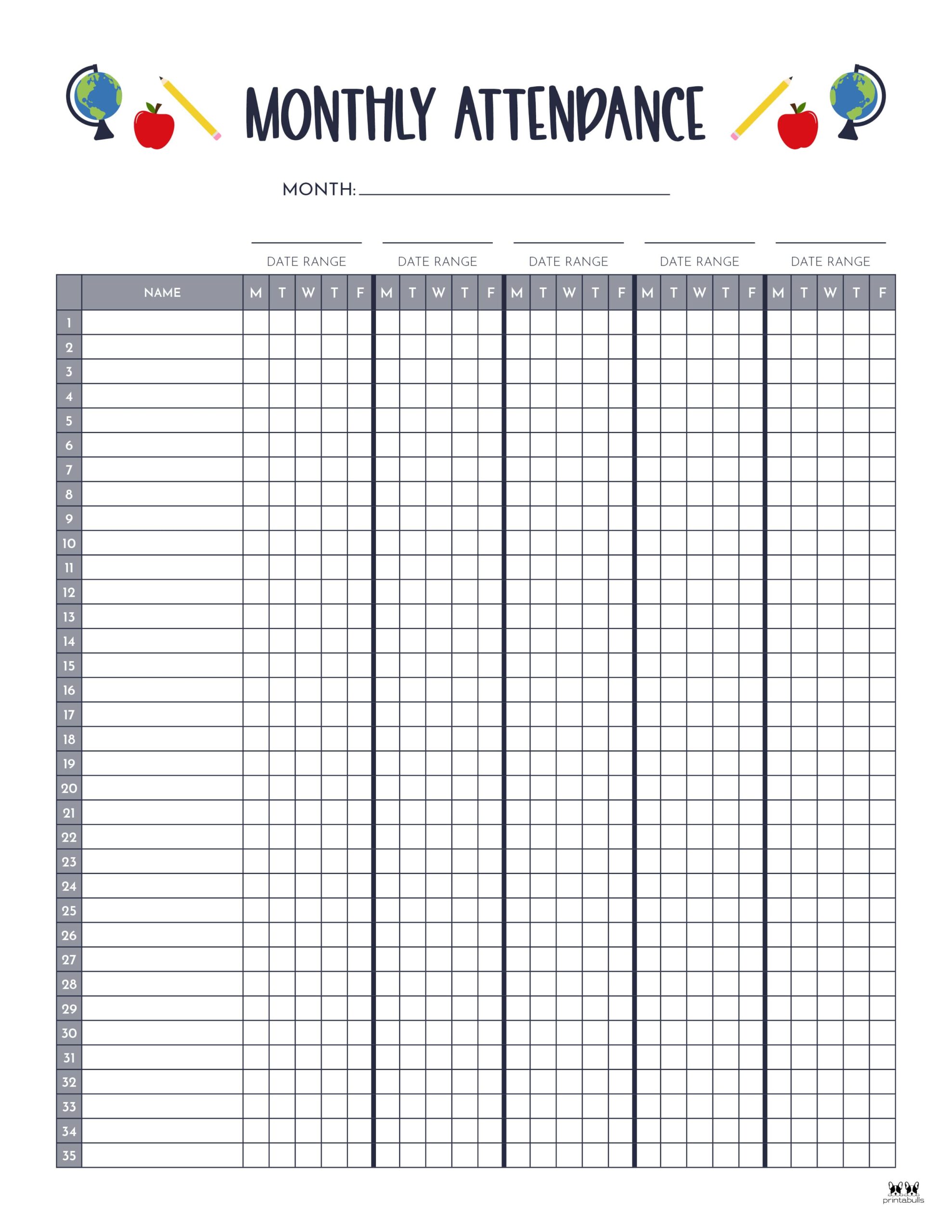 Attendance Sheets 52 FREE Printables Printabulls