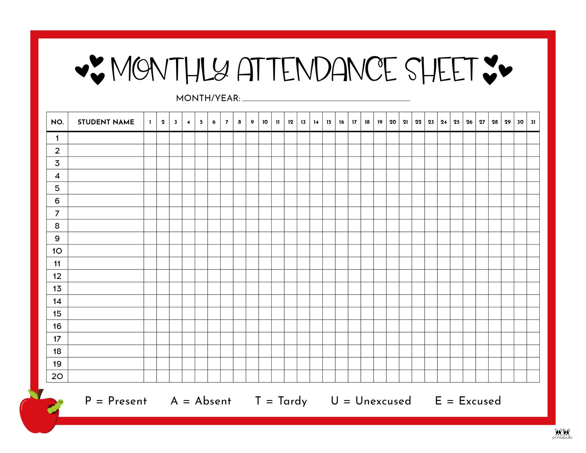 Attendance Sheets 52 FREE Printables Printabulls