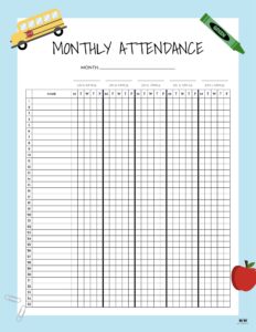 Attendance Sheets - 52 FREE Printables | Printabulls