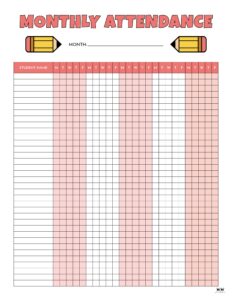 Attendance Sheets - 52 FREE Printables | Printabulls