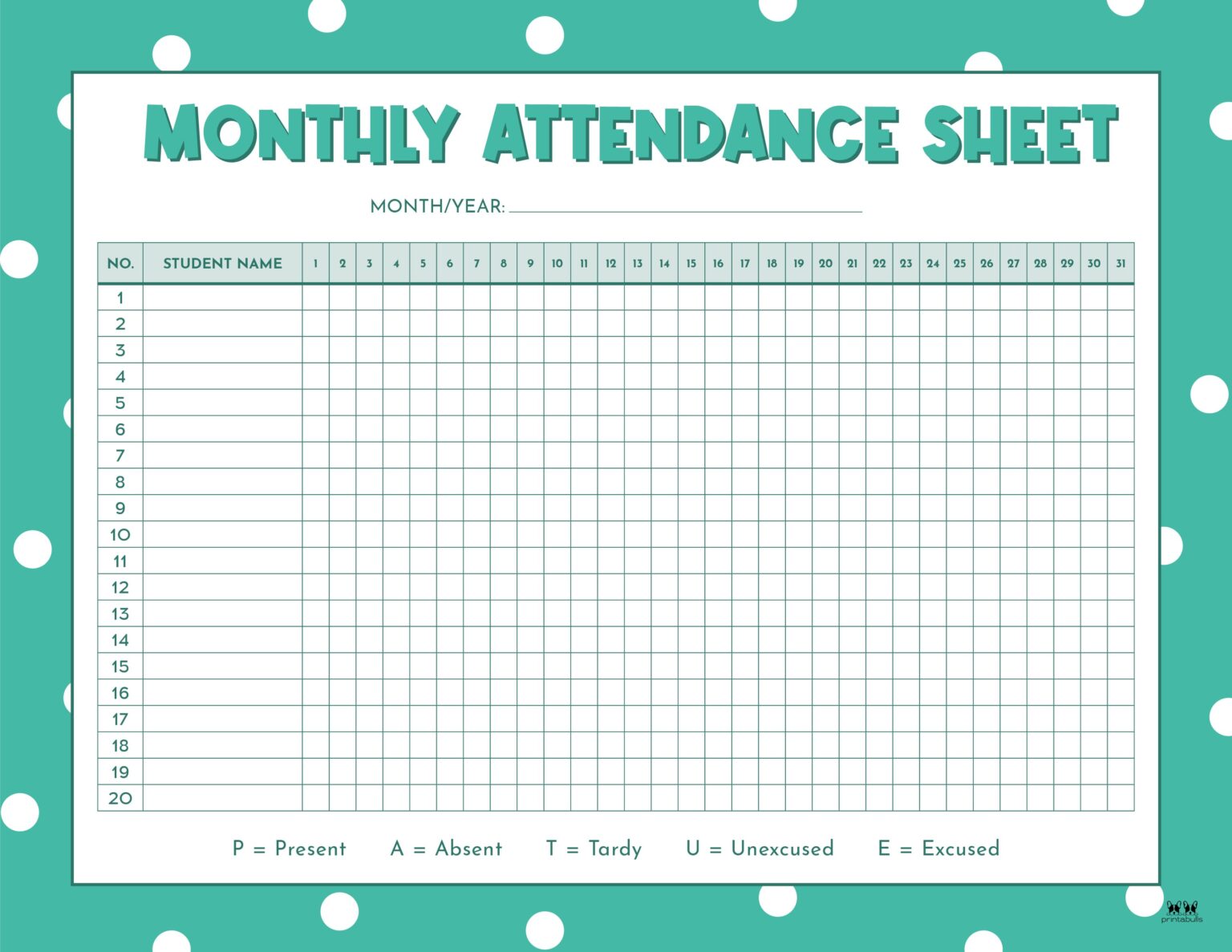 Attendance Sheets - 52 FREE Printables | Printabulls